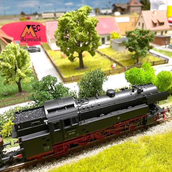 BR 65 auf der Strecke am Röhrensee in Bayreuth. Typische Siedlungshäuser am Rande der Damplokaera.