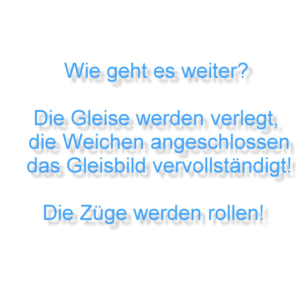 Wie geht es weiter? Die Gleise werden verlegt, die Weichen angeschlossen, das Gleisbild vervolltändigt. Sehen Sie vorbei und informieren Sie sich über den Ausbau der Oktopus Anlage.